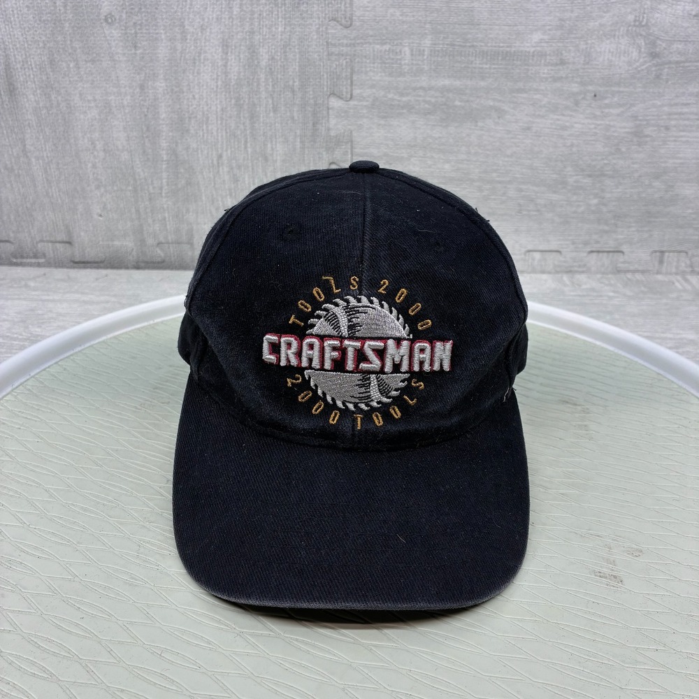 Vintage Craftsman Tools Hat Cap Strap Back Mens Black Cotton Embroidered Dad